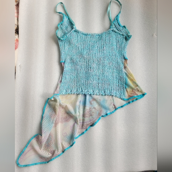 VTG Y2K Ogo Geral Asymmetrical Mesh Top Fairycore Whimsigoth Crochet Paisley - Picture 7 of 13